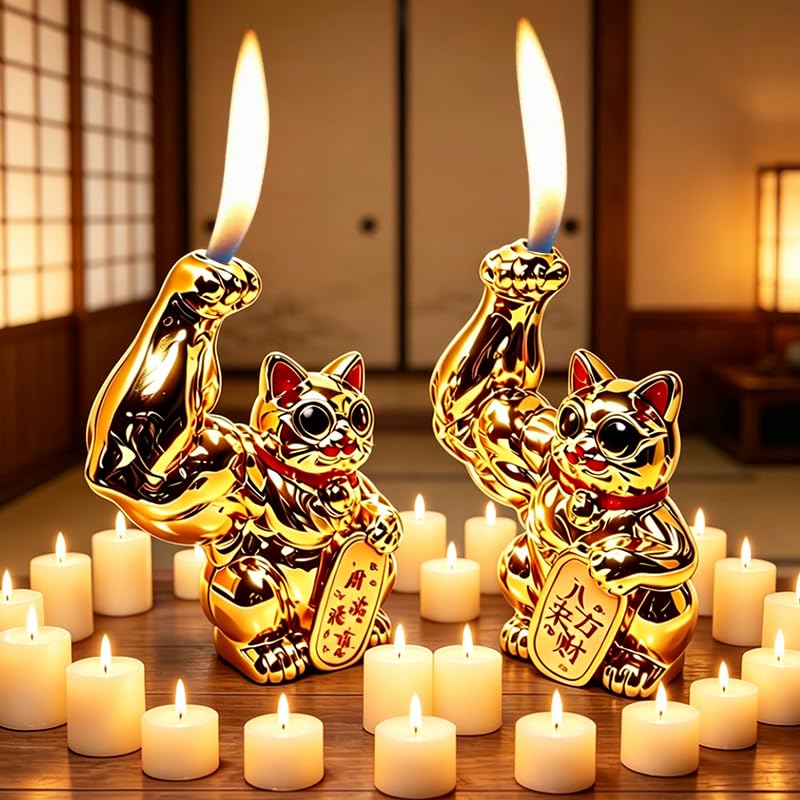 Set de 2 Encendedores de Soplete con Diseño Gato Dorado miniatura 4