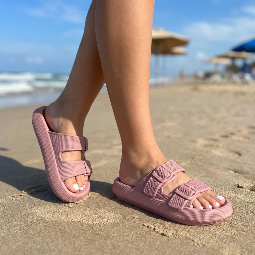 CUSHIONAIRE Fame Pillow Recovery Sandals for Women, Adjustable Double Buckle Waterproof EVA Cloud Slides for Women - Image 2