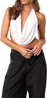 Women Backless Halter Crop Top Y2k Cowl Neck Sleeveless Ruched Camisole Tank Top Fairy Grunge Vintage Mini Vest Summer Clubwear
