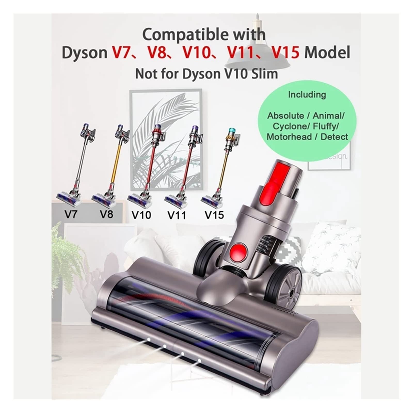 Cepillo motorizado eléctrico Turbo Compatible con Dyson V7 V8 V10 V11 V15 Cabezal Limpiador de cepillos(Bleu)