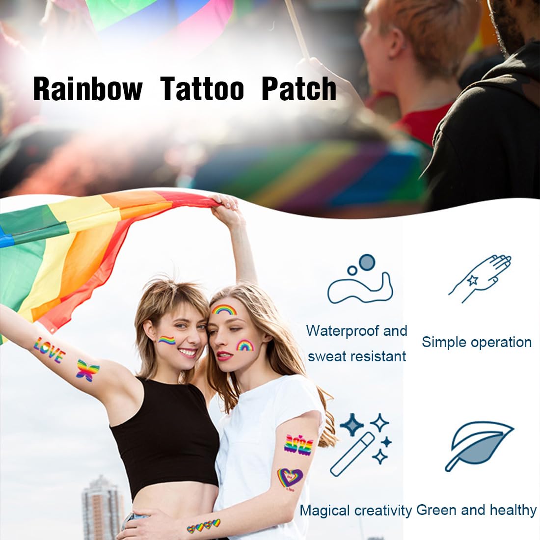 PHOGARY LGBT Gay Pride Tatuaggi Temporanei (10 Fogli, 112 Pezzi