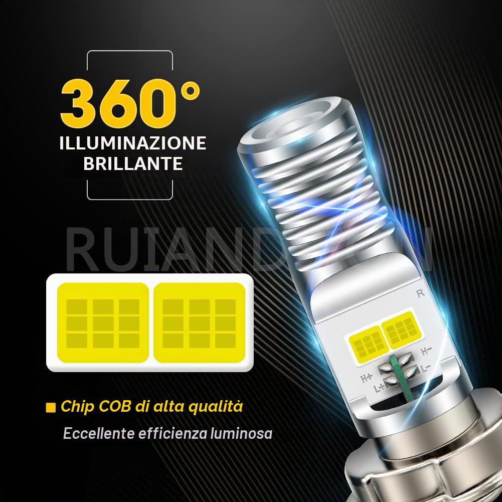 Ruiandsion 2 pezzi P26S Lampadina LED per faro moto, AC/DC 9-85V, bianca, COB, 4 chip SMD LED, per faro moto, senza polarità