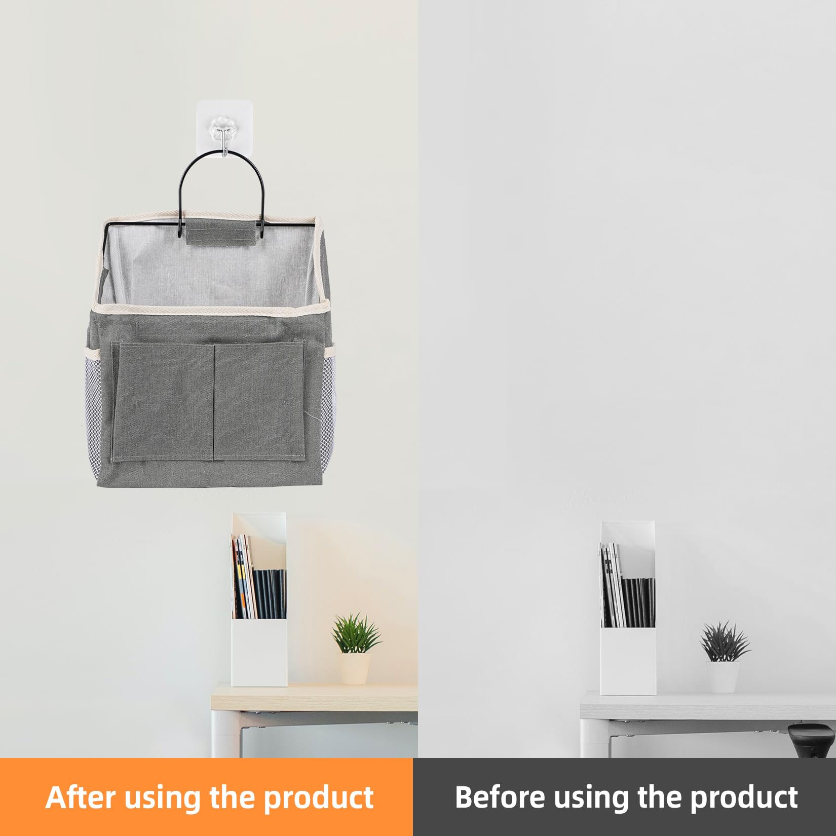 2 Pcs Foldable Hanging Storage Organiser With Adhesive Hooks - Wall & Overdoor Mount Pockets For Bedroom, Kitchen, Toys, Carrier Bags