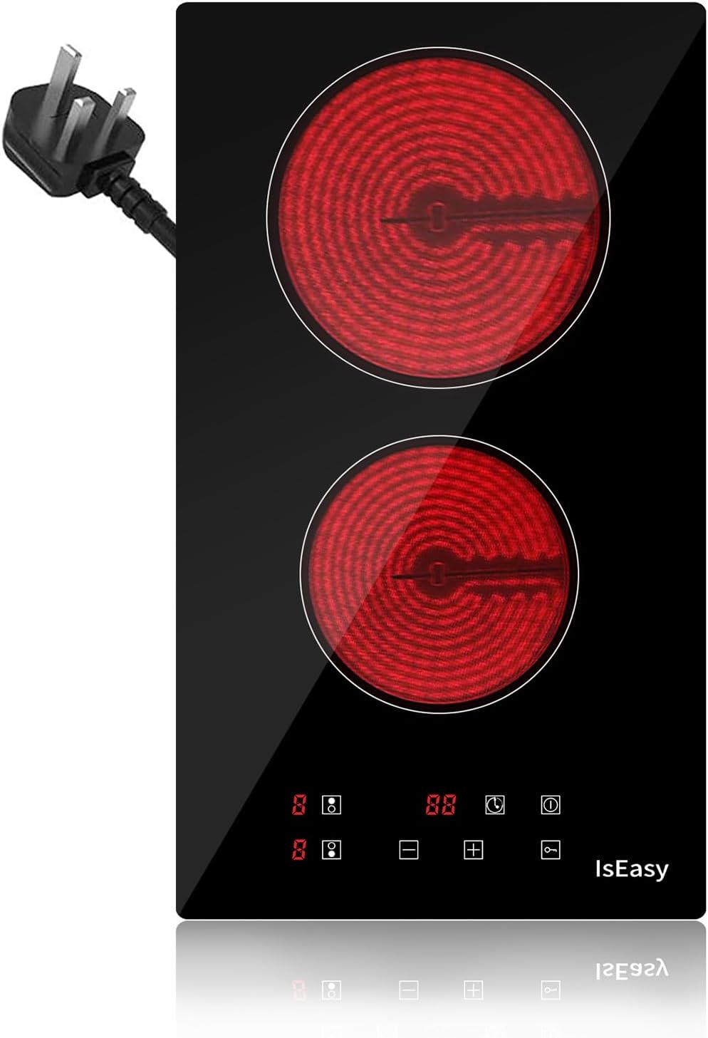 IsEasy Electric Ceramic Hob with Plug-in, Built-in & Portable Cooktop, 30cm 2 Zones 3000W