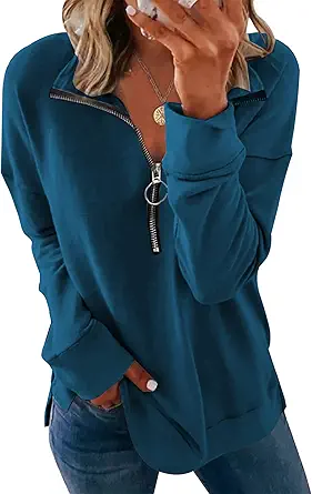 PRETTYGARDEN Women's Causal 1/4 Zip Pullover Long Sleeve Collar Sweatshirts Solid Activewear Running Jacket