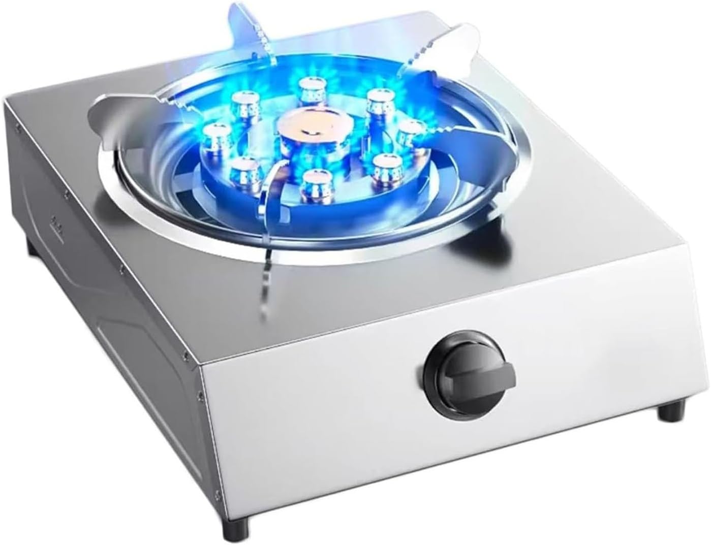 5.2W Indoor Portable Gas Stove, Single Burner Gas Hob Table Top Cooker, Nine-cavity High-fire Timer, Stainless Steel Catering Indoor Regulators, with Flameout Protection, for Home Kitchen Cooker(LPG)