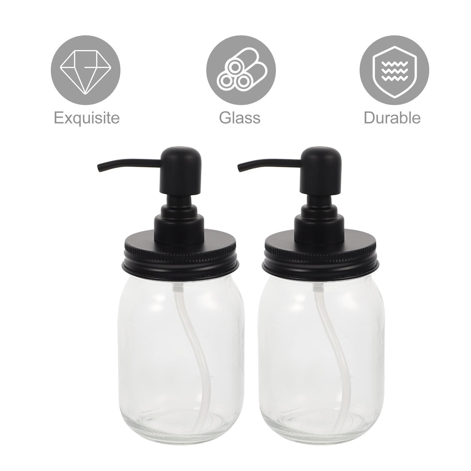 DOITOOL Dispenser Pompa e Vetro a Sciroppo Marmellata per 2 Pezzi in Inox Acciaio 500ml Nero Tappo Conservazione Cucina Alimentare