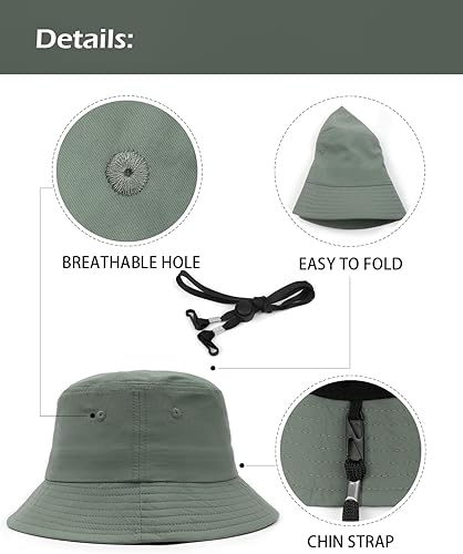 Miniatura 2 de Sombrero de pescador de secado rápido XXL de gran tamaño, repelente al agua, sombrero de viaje ligero de verano con correa de barbilla desmontable