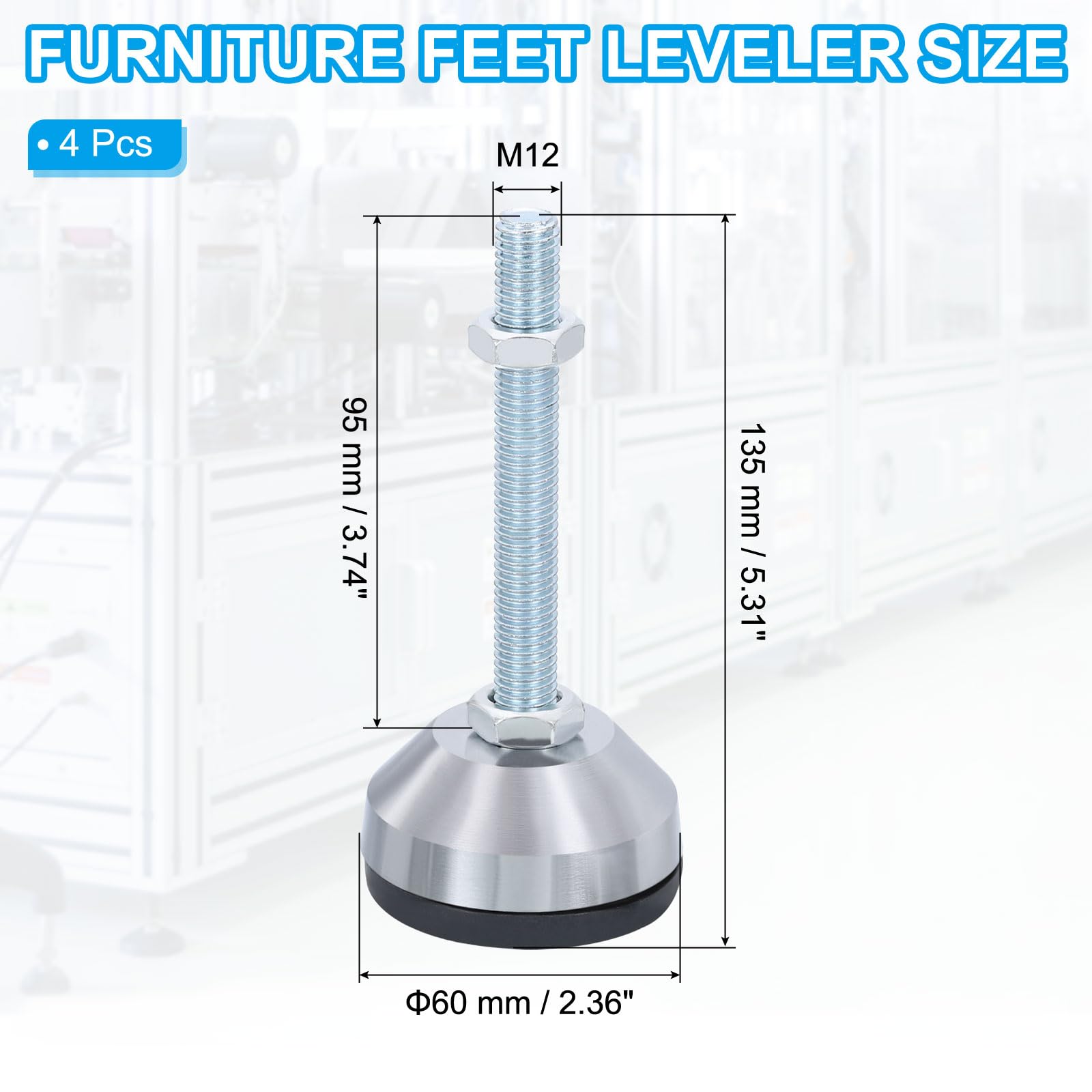 PATIKIL Furniture Leveling Feet 2.4" Dia Base M12 Thread - Image 2