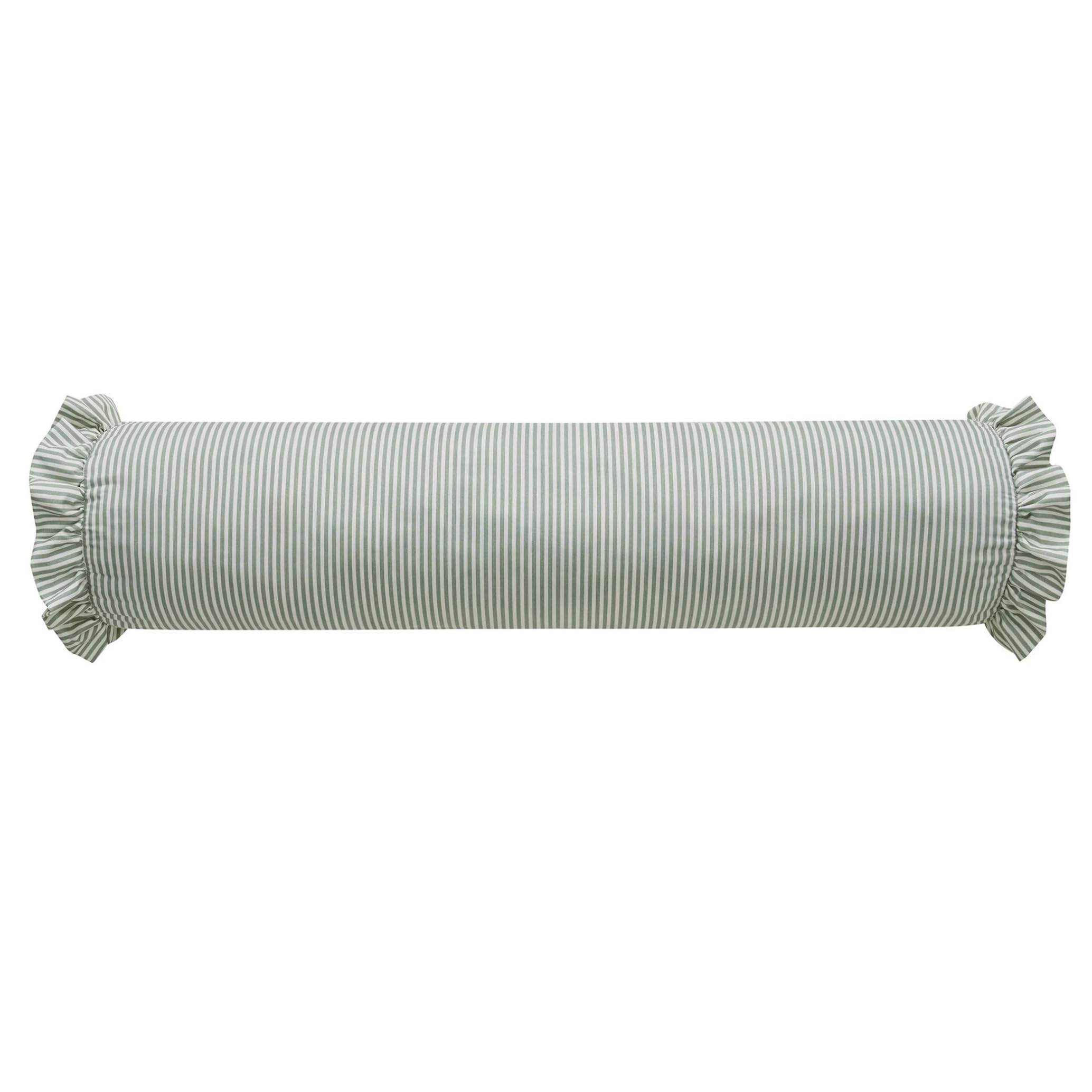 BeVistoso Cylinder Pillows, Green Striped Bolster Pillow With Ruffled Edge, Versatile Neck Roll Pillow For Home Decor & Support, 7.87 X 35.83 Inch, Bolster