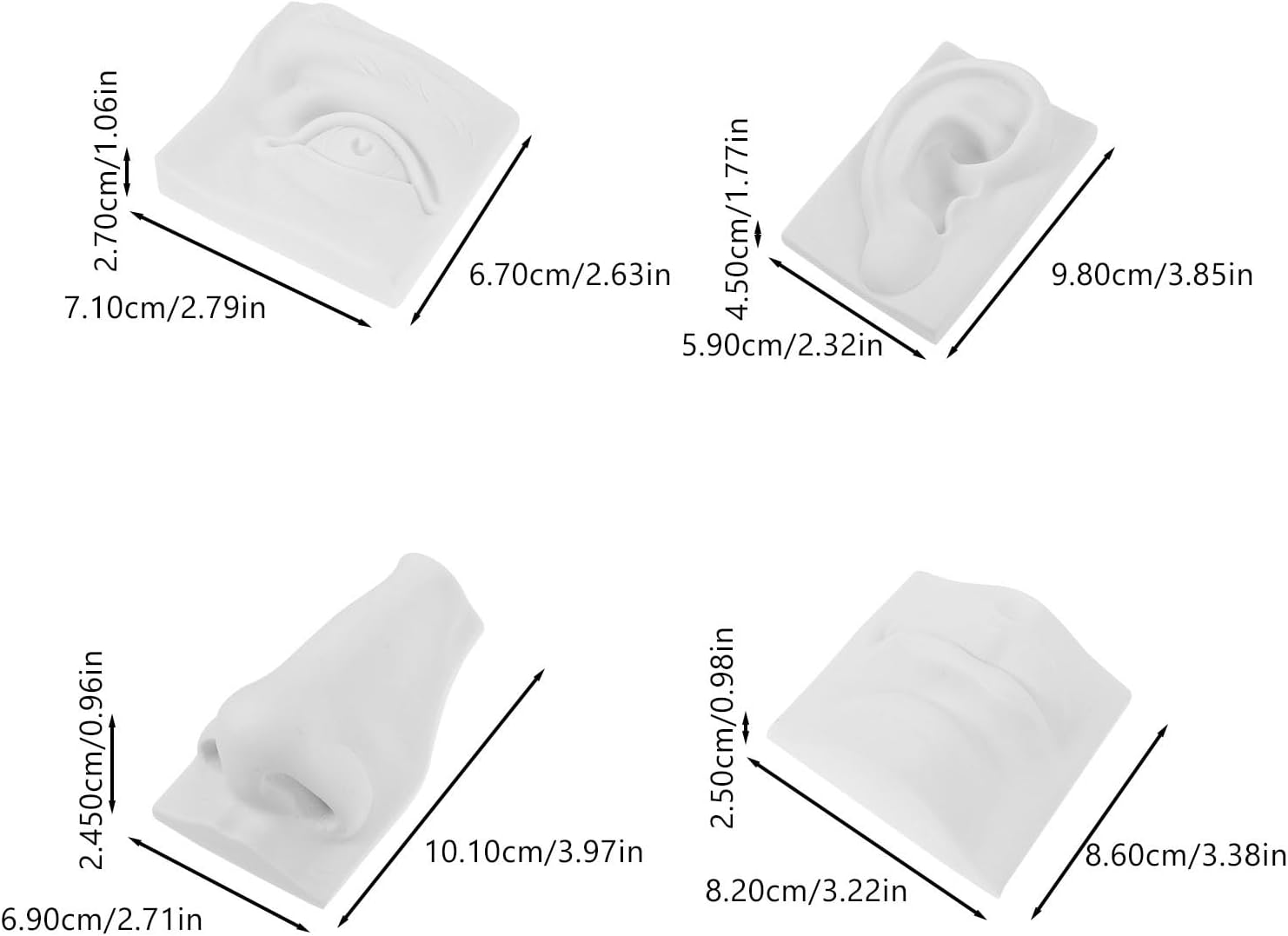 COHEALI 4Pcs Gypsum Facial Features Sculpture Set for Sketch Drawing Practice - Lightweight Eye Ear Nose Mouth Model Statue for Art Students and Home Decoration