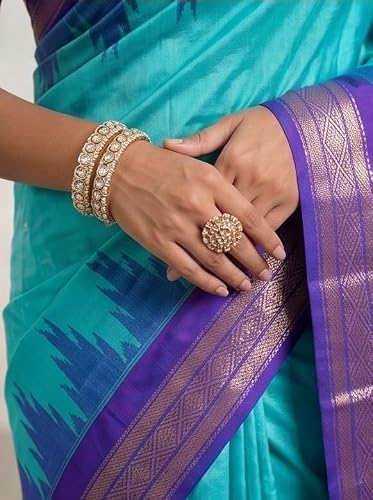 Sri Vijayaraya Handlooms turquoise gadwal silk saree – image 5