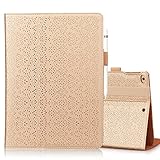 iPad Pro 10.5 Case, WWW [Luxury Laser Flower] Premium PU Leather Case Protective Cover with Auto Wake/Sleep Feature for iPad Pro 10.5 Gold