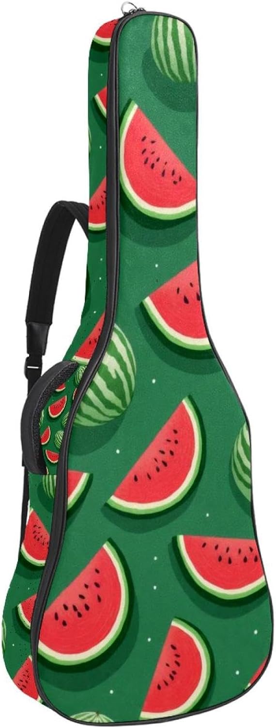Acoustic Guitar Gig Bag 1 cm Thick Padding, Waterproof Electric Guitar Bag 40-42 Inch Guitar Case Backpack with Dual Shoulder Strap, Watermelon Seamless Pattern