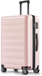 Medium Checked Luggage 24 Inch, Checking In Luggage with Smooth Spinner Wheels, Lightweight, Hard Shell PC Suitcase, Lightweight Travel Luggage, TSA Approved (Pink, Rhine Basic)