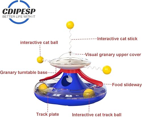 Miniatura 3 de Pelotas interactivas 3 en 1 para gatos, juguetes giratorios para gatos, molino de viento, dispensador de comida para gatos, alimentador lento,