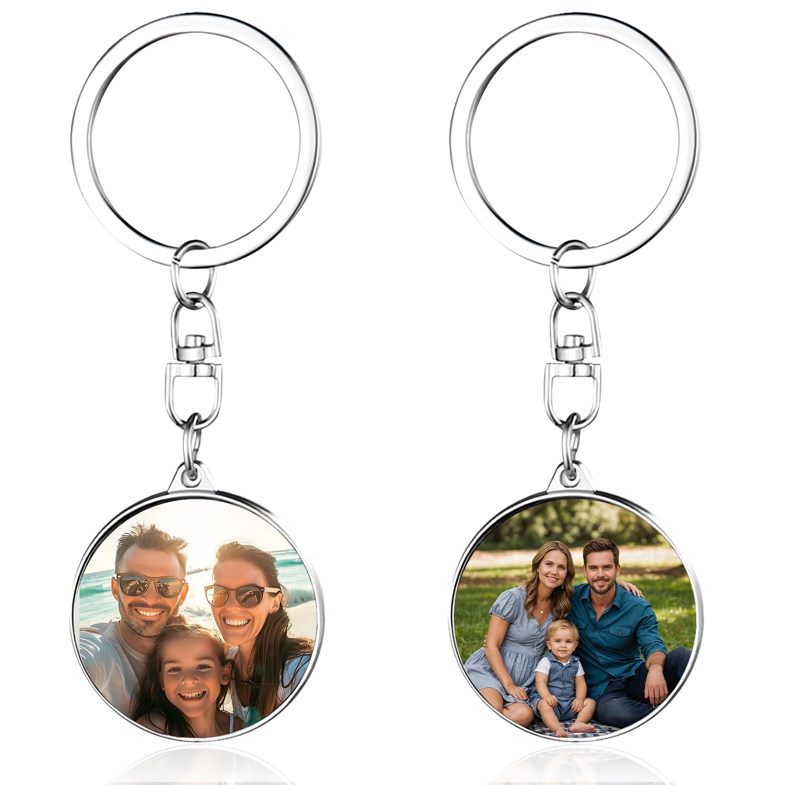 BEXOA Personalised Keyring Photo Double Sided- Custom Keychain with Photos Customized Keychains with Picture Personalised Gifts for Men, Women, Dad, and Mom (Rotating Circle)