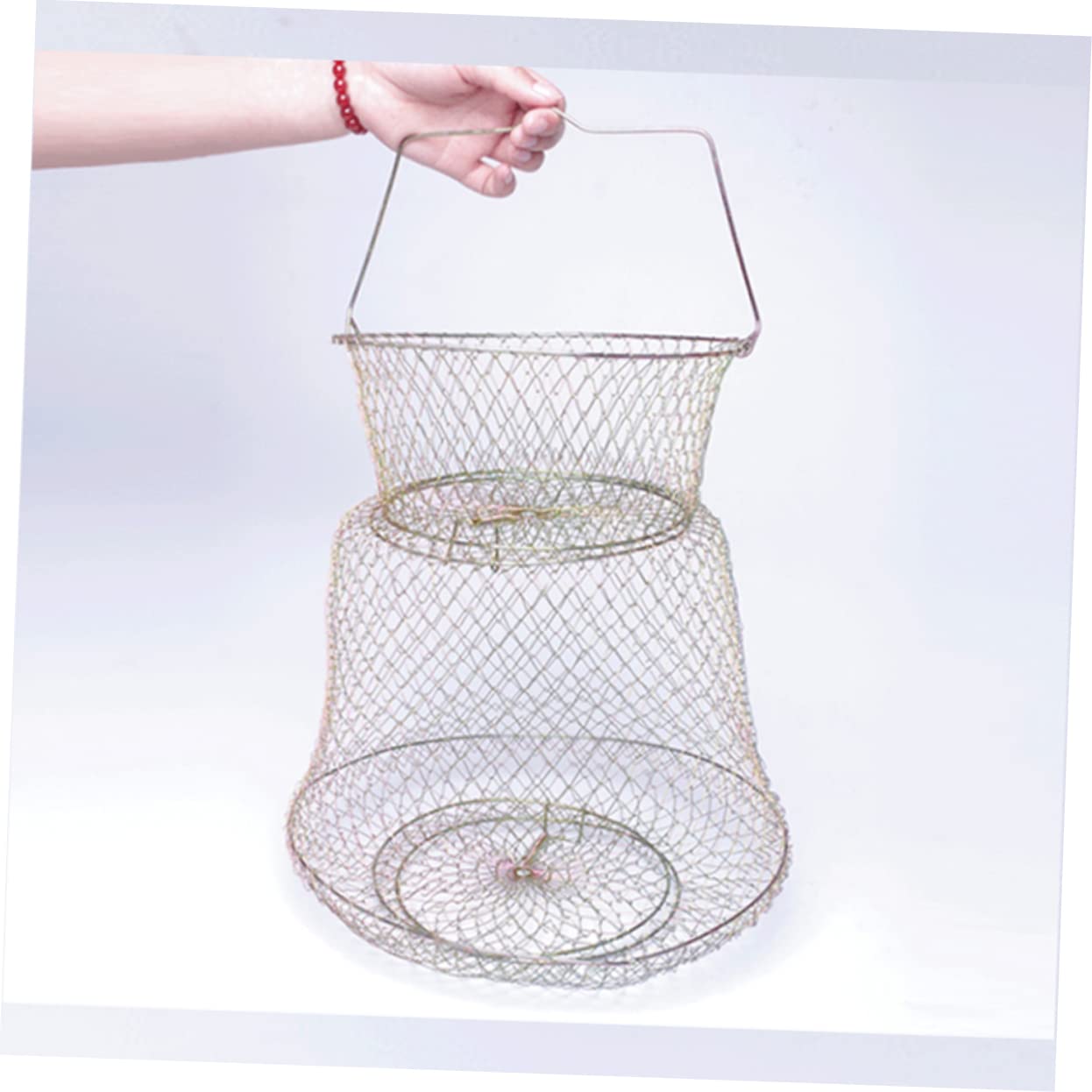BESPORTBLE Filet De Pêche Pliable Attrape-Crabe des Sables Poignée De Poteau Filet D'appât Trousse Paniers à Poisson en Fil Métallique Filets Paniers à Crabe pour Le Crabe Piège à Pêche