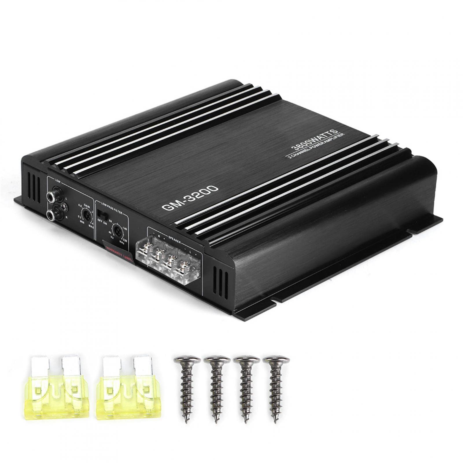 Amplificatore Auto 2 Vie 3800W, In Lega Alluminio - Con Controllo Bassi, Fase E Protezione Cortocircuito