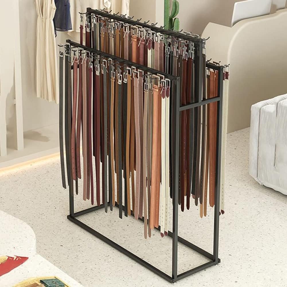 Men's Belt Display Stand,Clothing Store Boutiques Retail Storage Holder,Two-Sided Display Stand,Multifunctional Scarf Rack(Black 100x40x150cm)