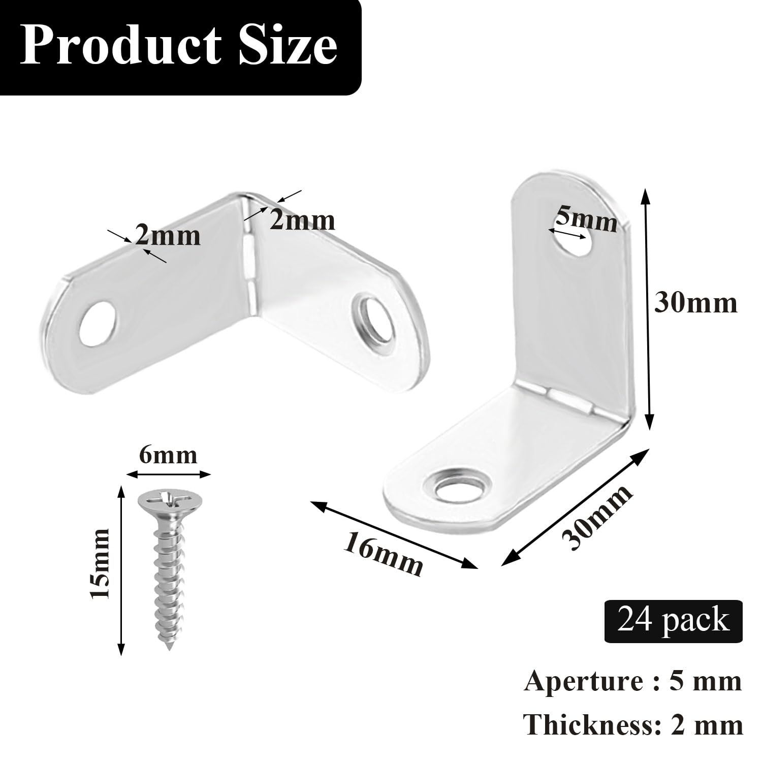 Wopanxye L Brackets for Wood 24pcs 90° Corner Brace for Wood Stainless Steel 16x30mm L Shaped Right Angle Bracket Joint Connector for Furniture Appliance Fixing Shelf Table Chair Desk Fixation - Image 2