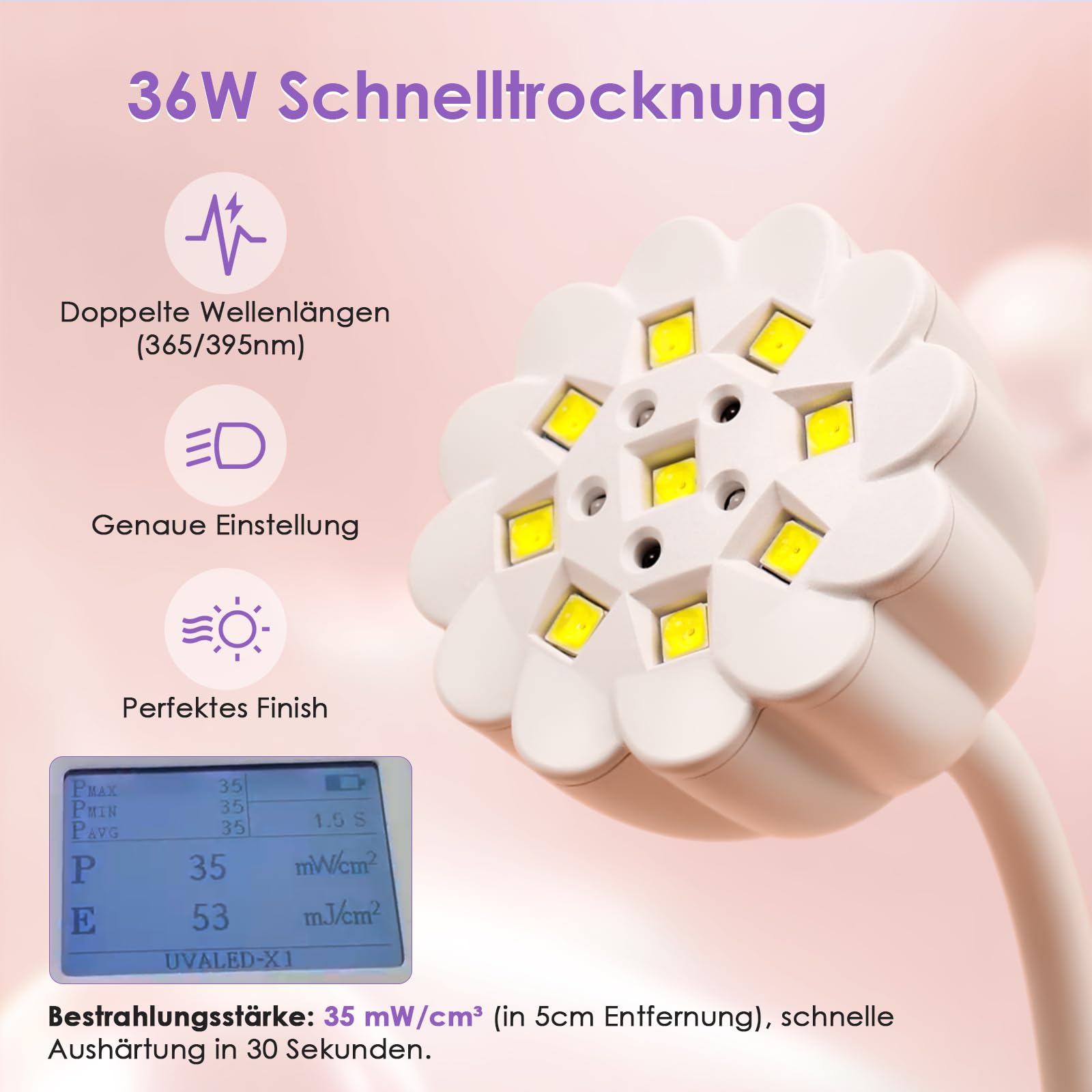 Delanie Mini UV Lampe für Nägel Schnelltrocknung mit Auto Sensor & Anzeige, Wiederaufladbare Nagel UV Lampe Schwanenhals 360° einstellbar mit 4 Timer-Modus, tragbare UV Nagellampe für Gelnägel