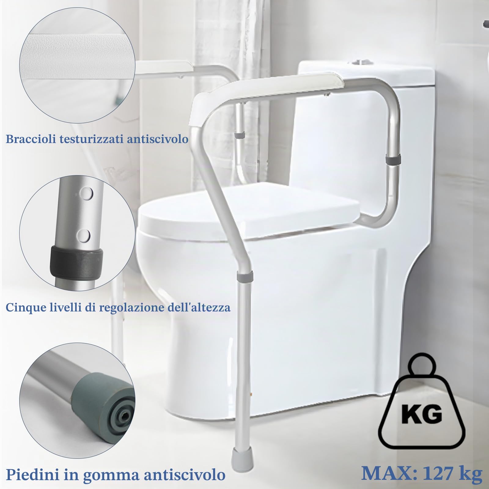 Struttura Di Supporto per Toilette, Rialzo WC per Anziani, Ausilio per WC con Regolazione In Altezza, Supporto di Sicurezza Telaio Autonomo per WC, Supporto wc per Anziani Disabili Incinte