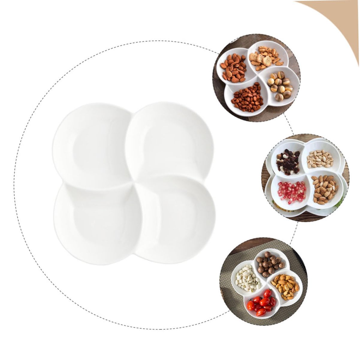 Assiette à Compartiments en Céramique Blanc 4 Compartiments pour Desserts