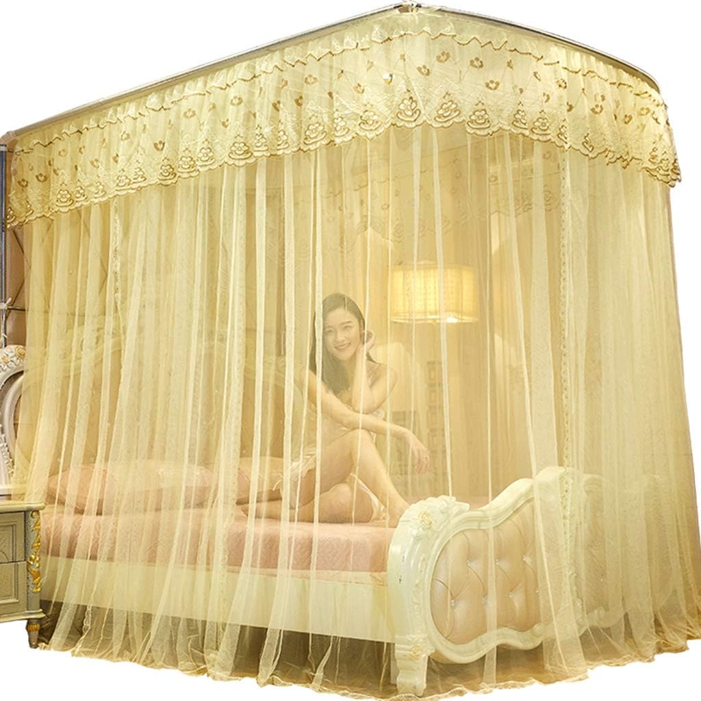 Mosquito net Princess Three-Sided Hole Sticking Bed Curtain Canopy net Mosquito net for Lady Bedroom Decoration Purple and Yellow Bedding (Type B 1.8 * 2.0m)