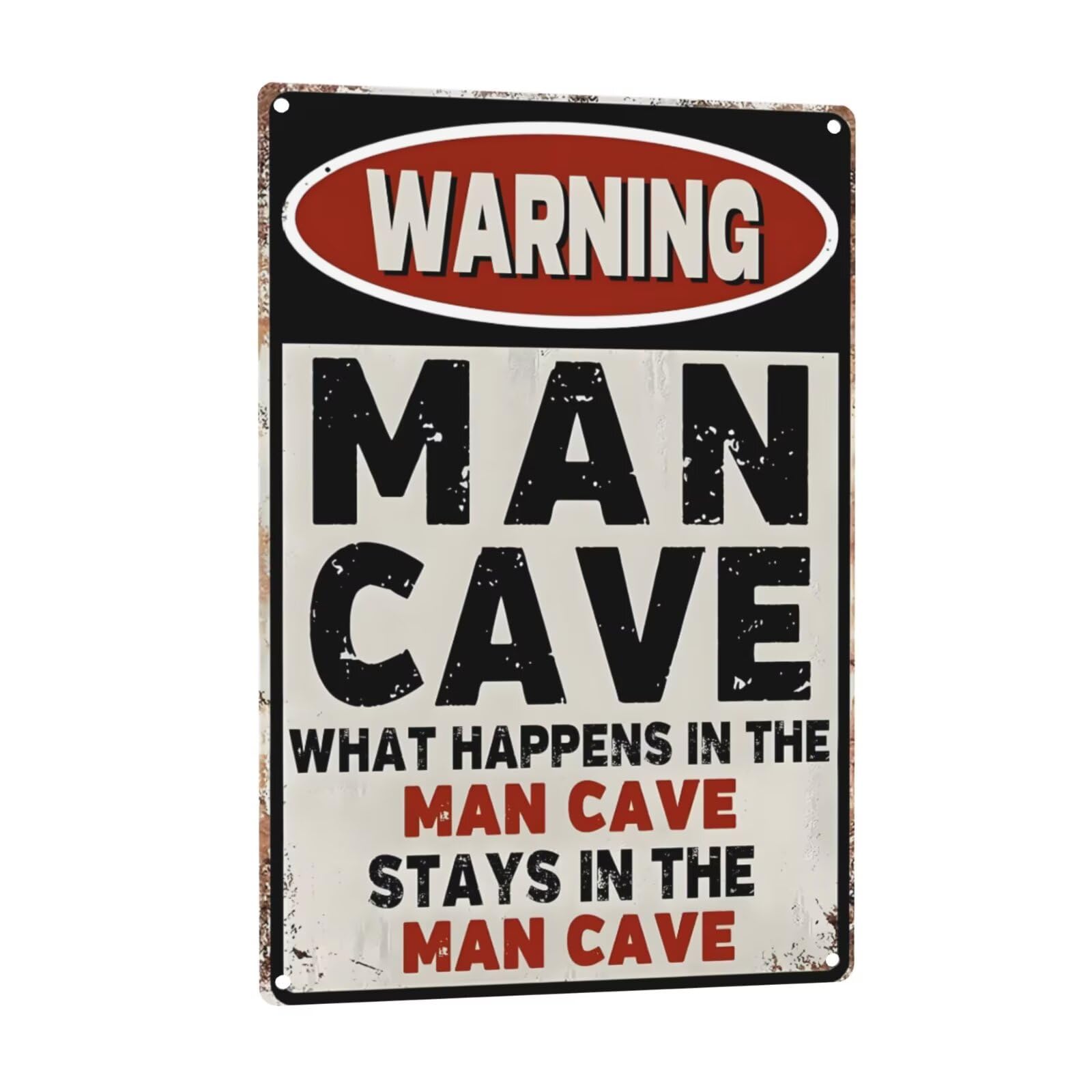 Funny Man Cave Sign for Men Garage Tin Signs Gifts Mancave Home Bar Wall Art Warning What Happens In The ManCave Stays Cool Furniture 8x12 Inch