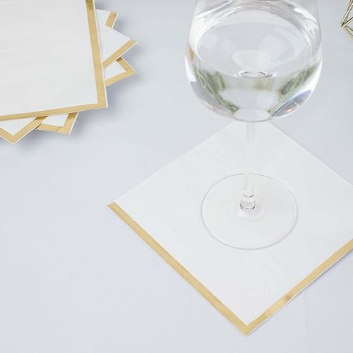 Miniatura 5 de Efavormart - Paquete de 50 servilletas de papel para fiestas, 2 capas, color blanco suave con borde dorado