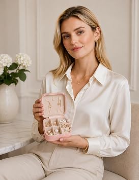 Travel Jewellery Box Small Jewellery Box for Women Girls Portable Jewellery Organiser for Rings Earrings Necklaces Jewellery Travel Case Gift Idea Mother's Day Gift Pink