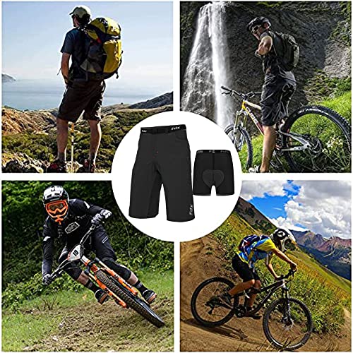 FDX Mens MTB Shorts Lightweight Mountain Bike Shorts with Removable Inner Padded Liner Breathable Quick Dry Outdoor Cycle Pants with Cargo Pockets for Sports Training Medium Black - Image 7