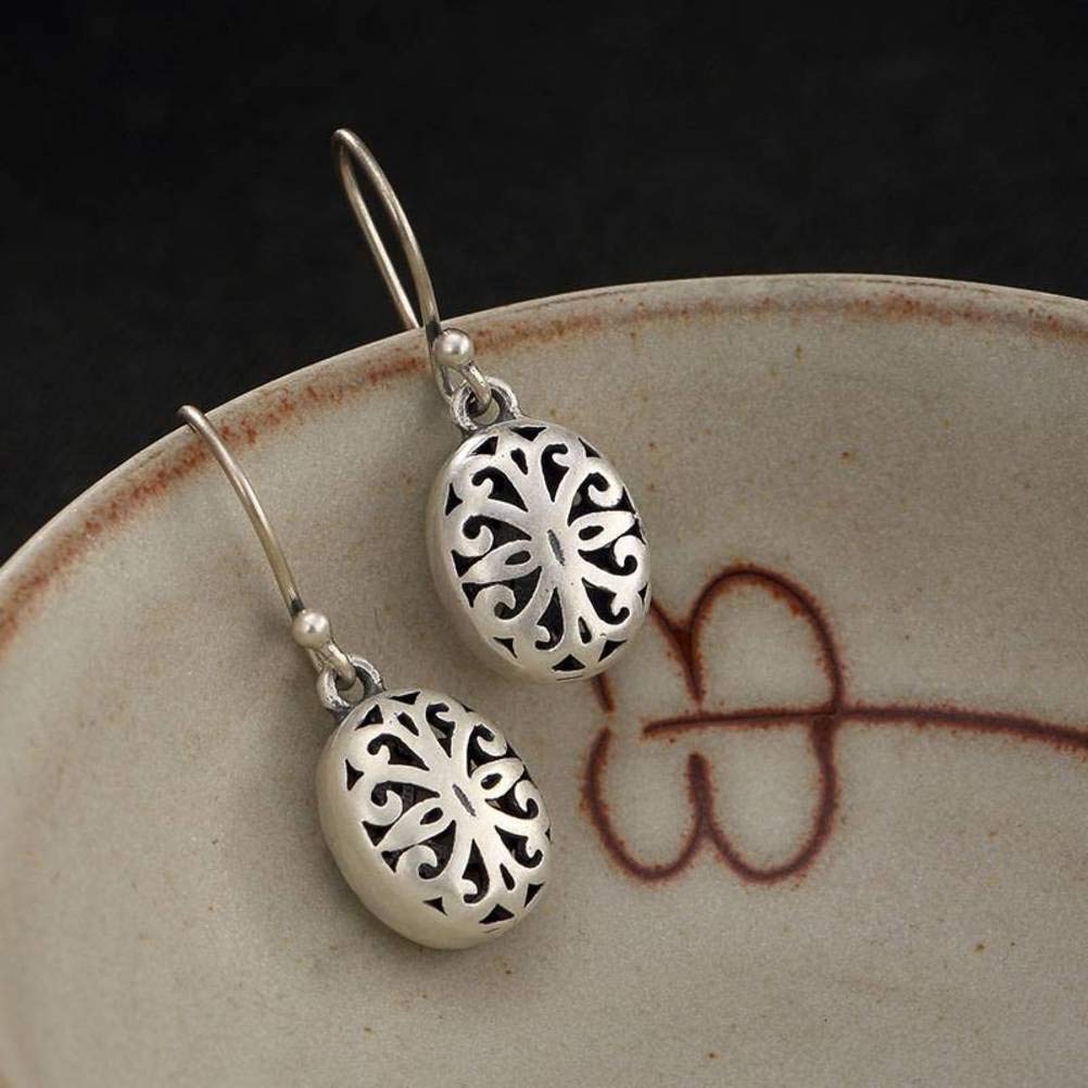 Boucles d'oreilles argent sterling S990 style chinois fleur creuse - 8