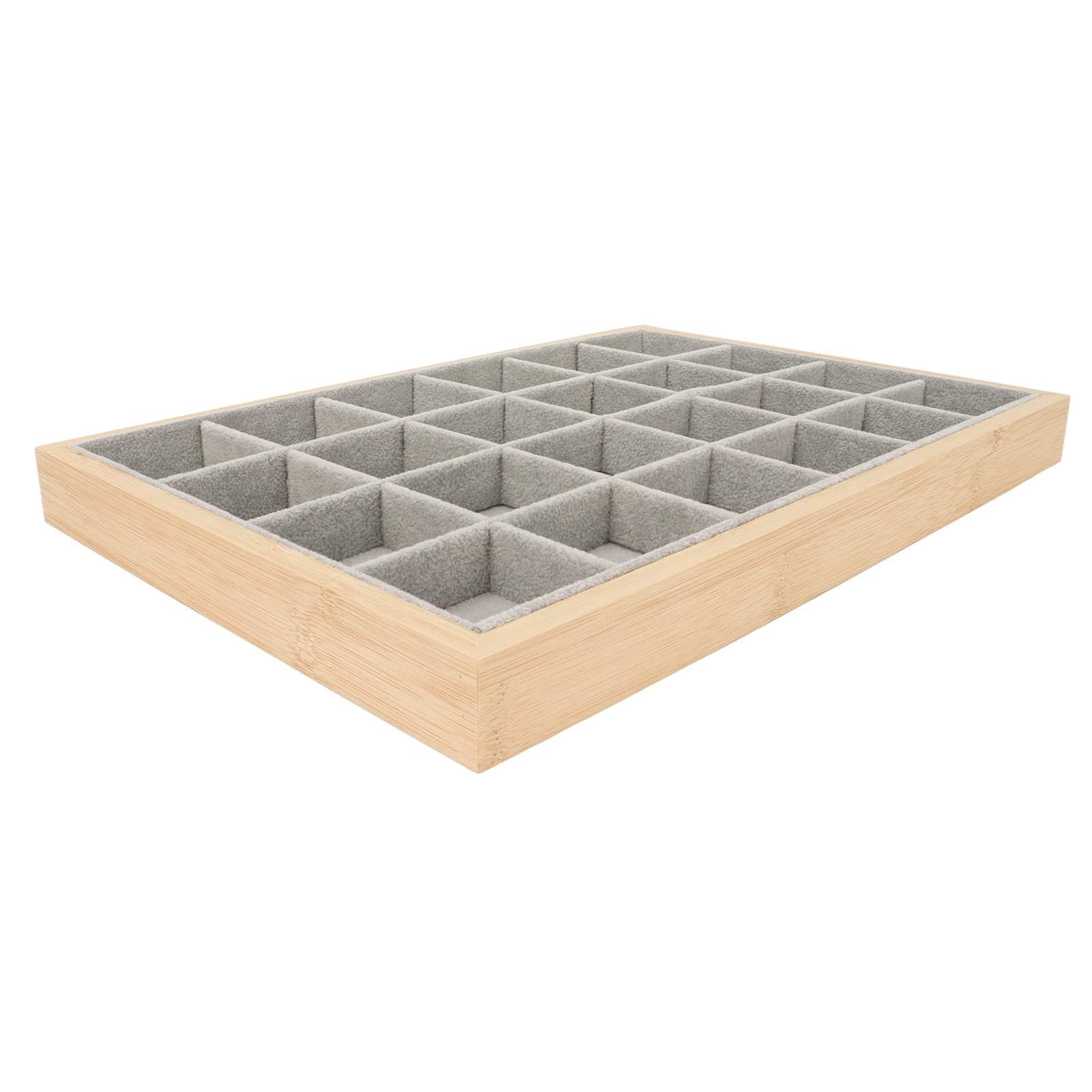 FOFYJewelry Drawer Insert, Wooden Jewelry Display Tray 24 Grids For Watches Rings For Jewelers Necklaces (Grey)