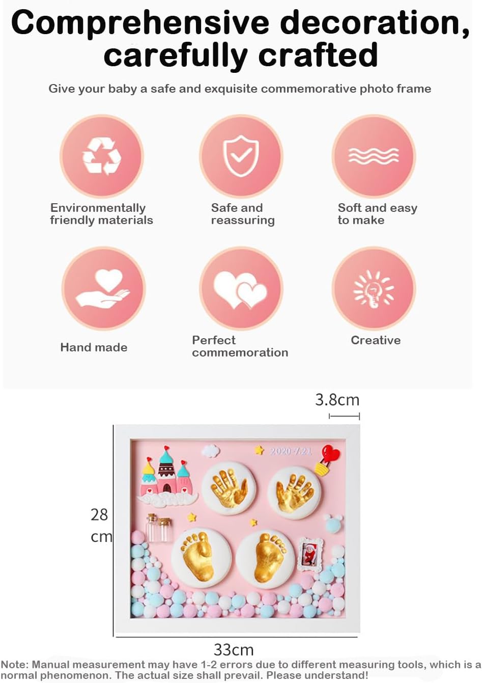 Baby Handprint Footprint Keepsake,Hand and Foot Print Mud Photo Frame for Child Full Moon Hundred Days,Birthday Gift Box and Souvenir Ornament Kit For Newlife Baby