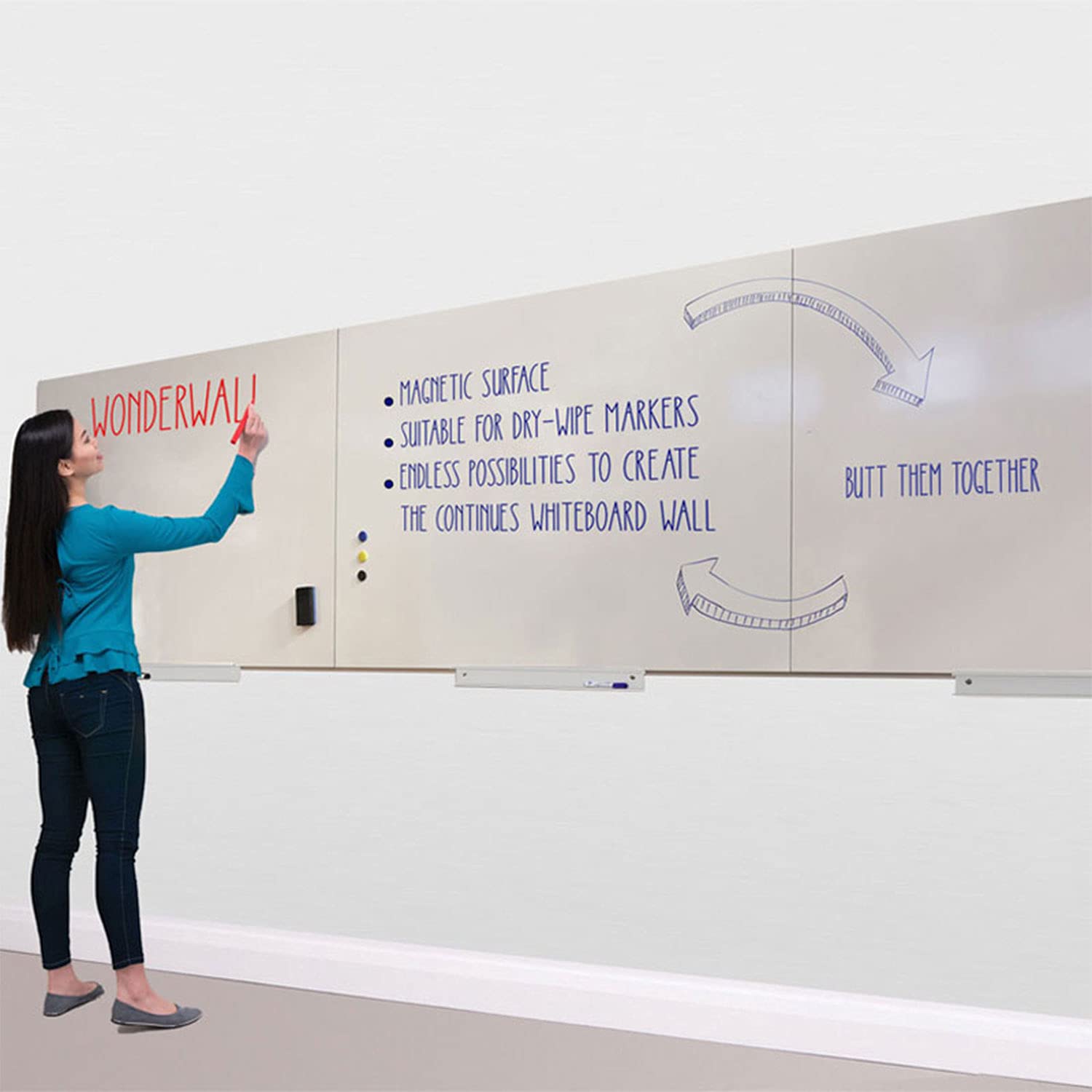 Wonderwall Frameless Magnetic Whiteboard, 75 x 115 mm, Wall Mounted, Dry-Wipe Surface, Idea for Office, School, Team Building