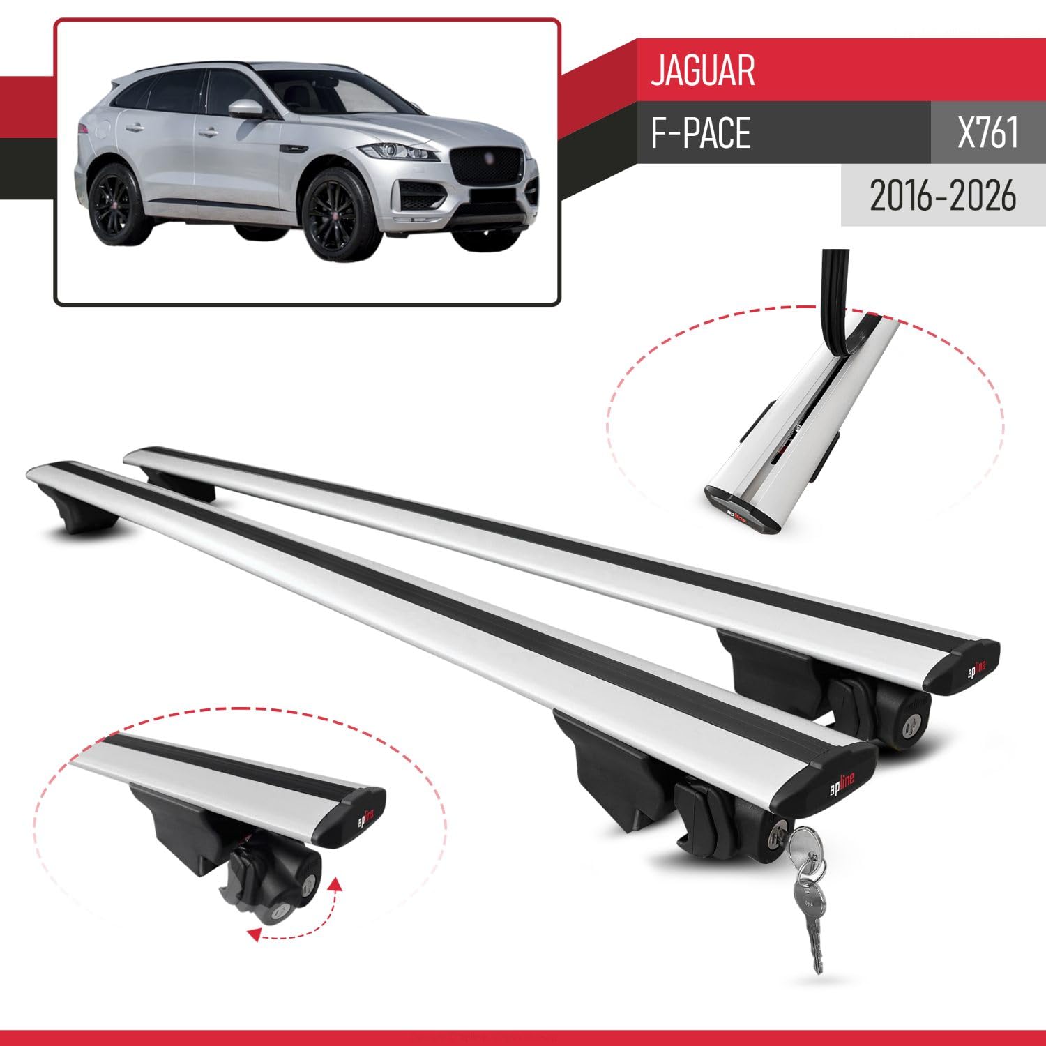 Compatible con Jaguar F-Pace (X761) 2016-2026 Modelo Hook Barra de Techo Auto Portaequipajes Barras Transversales Gris Aluminio 2 Barras
