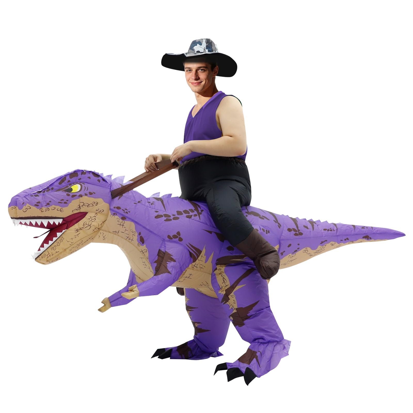 QNRMS Funny T Rex Dinosaur Ride on Inflatable Costume For Halloween Cosplay Party(Purple)