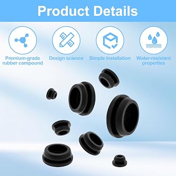 125Pcs Rubber Plugs for Round Holes, Durable and Long Service Life, 8 Sizes Hole Plugs 1 3/4 5/8 1/2 3/8 5/16 1/4 1/5, Snap Locking Silicone Rubber Hole Plugs Kit for Car Wiring Furniture