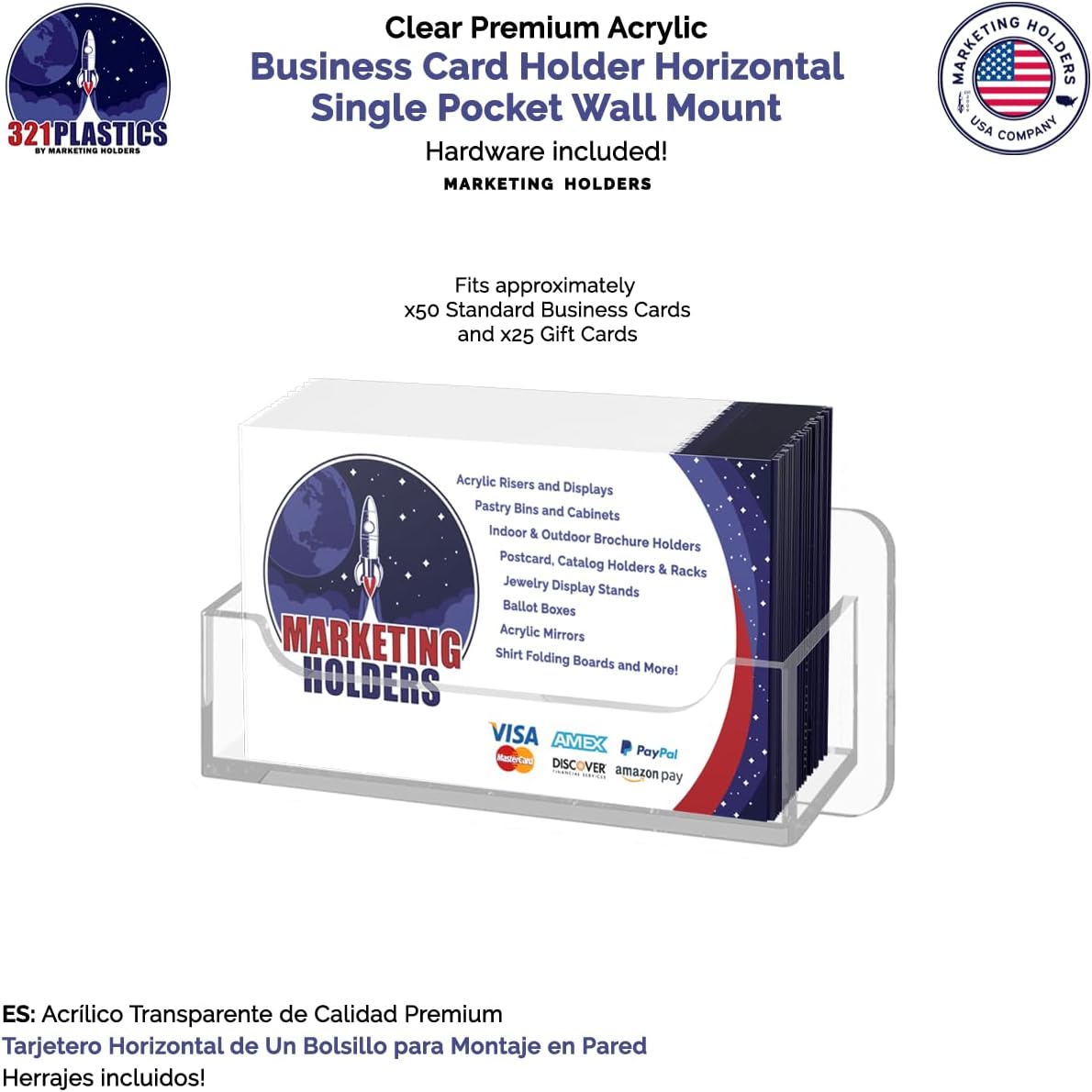 Marketing Holders 6 Pack Business Card Holder for 3.5" x 2" Wall Mount Contact Info Cards Single Slot Pocket Gift Cards Appointment Cards Organizing Includes Hardware for Medical Offices