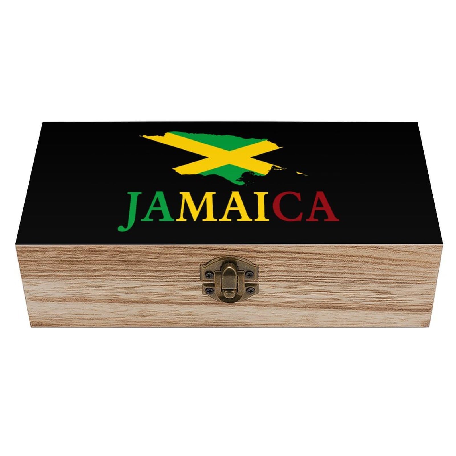 HLBSDM Jamaica Flag Map Wooden Box with Hinged Lid Decorative Storage Case Container