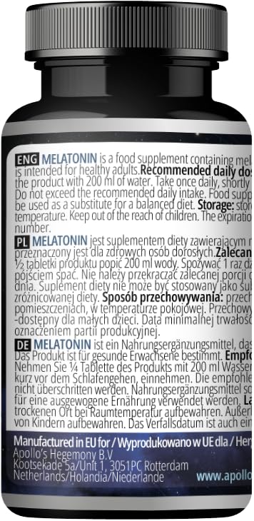 Melatonin 240 Vegane Tabletten - 1mg pro Portion - 480 Portionen in der Packung - für effektives Schlafmanagement - von Apollo's Hegemony