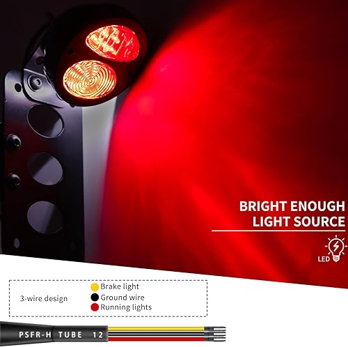 Miniatura 5 de Luces traseras de motocicleta con soporte lateral para matrícula, luces de freno integradas, luz de freno impermeable, de aluminio, universal, 12 V,