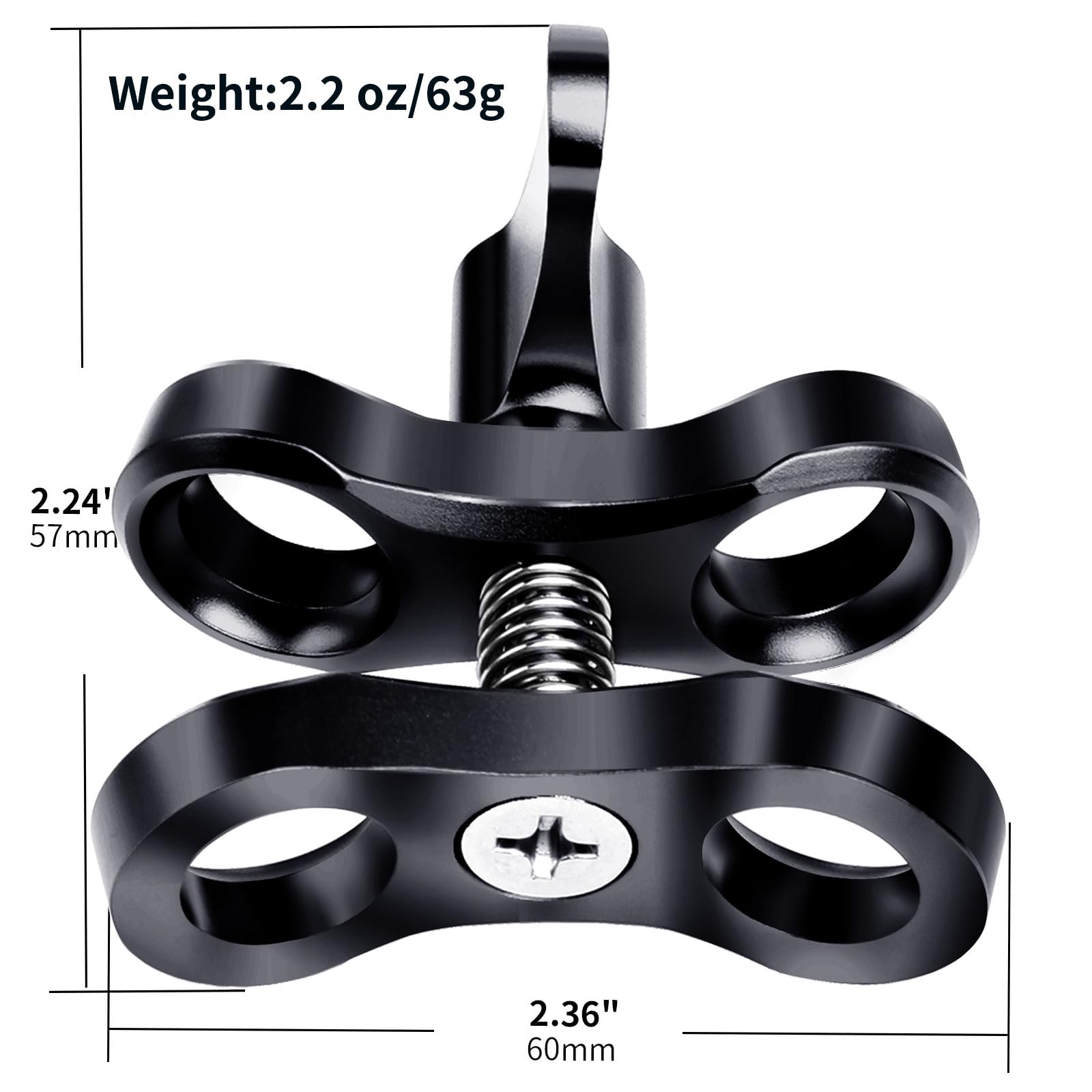 1'' Aluminio Bola Abrazadera de Montaje para Buceo Subacuático Sistema de Bandeja de Brazos de Luz, 360° Clip Adaptador Soporte para Cámara de Acción Linterna Sistema de Brazos(2PCS)