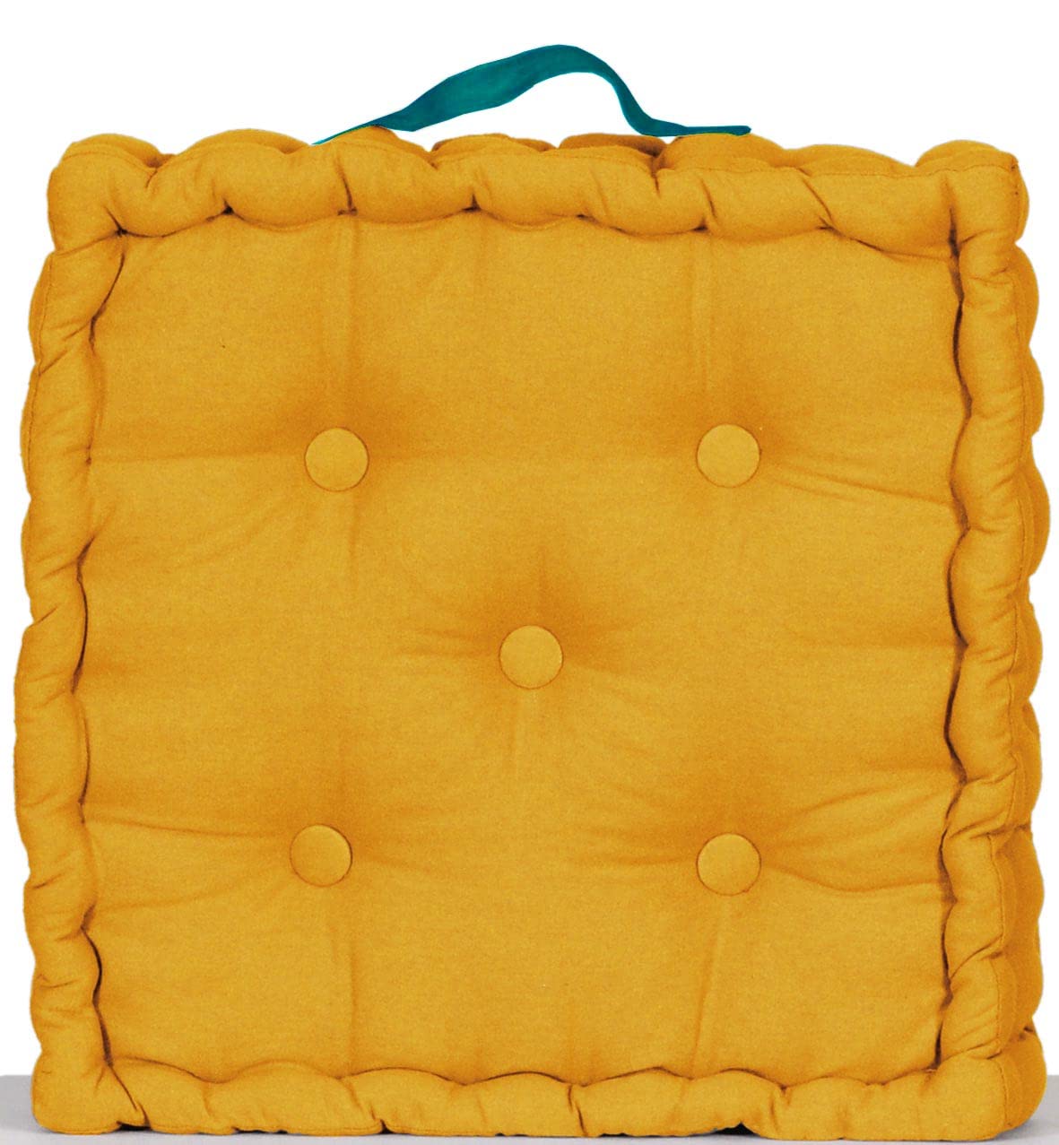 Atout Ciel Cuscino da pavimento 40 x 40 cm con manico a contrasto, giallo senape, quadrato