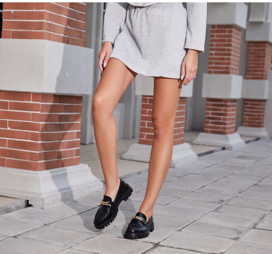 Image of Black Loafers Women Platform Chunky Business Casual Shoes