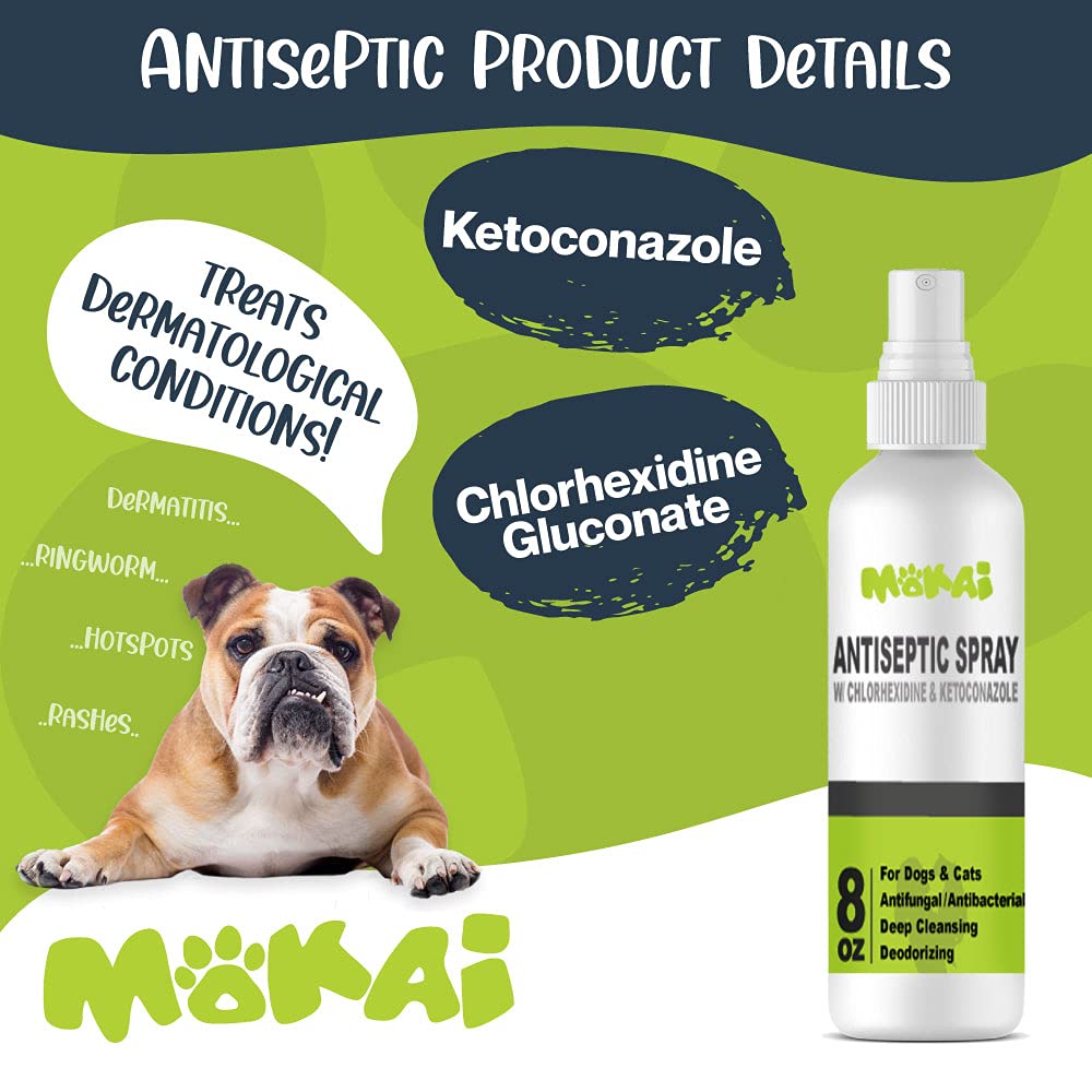 MOKAI Spray for Dogs Cats and Horses w/Chlorhexidine Ketoconazle Anti