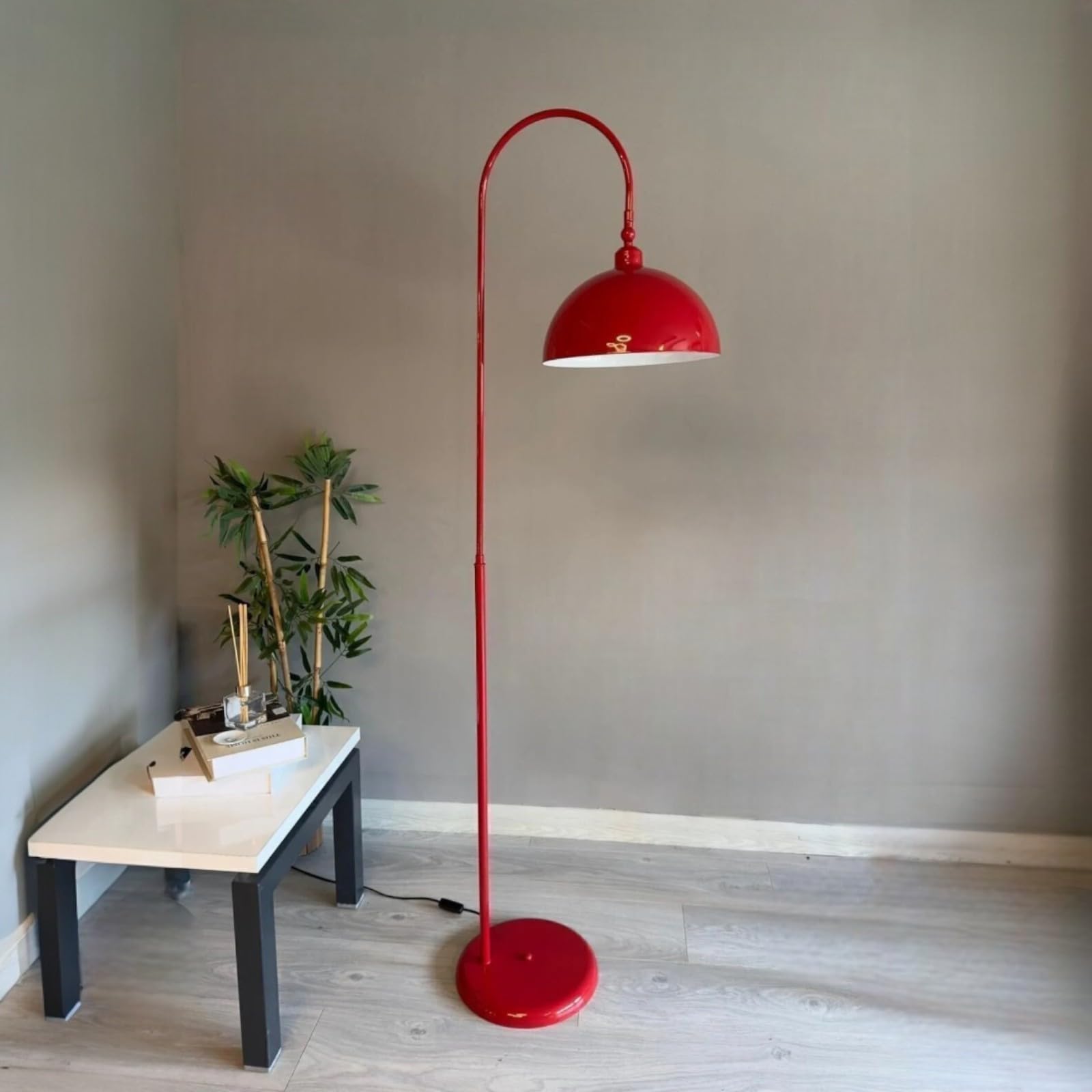bamyum Gorkiede Lampada da Terra in Metallo, Terra per Soggiorno, Camera da Letto, dei Bambini con Attacco E27, Larghezza 30 cm, Paralume Regolabile, Rosso