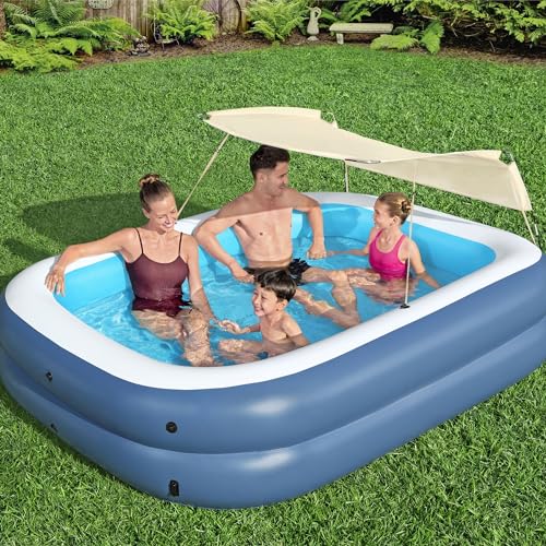Image of H2OGO! 8 Foot 4 Inch x 70 Inch Summer Bliss Shaded Inflatable Family Pool for Kids Ages 6 Above